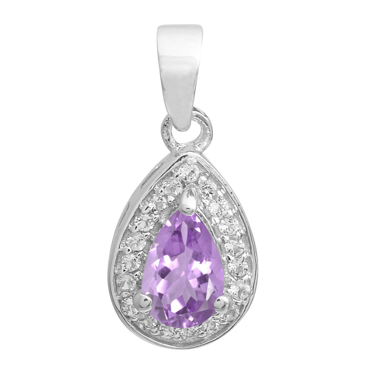 Multi Stone Pear Halo Pendant - Sterling Silver
