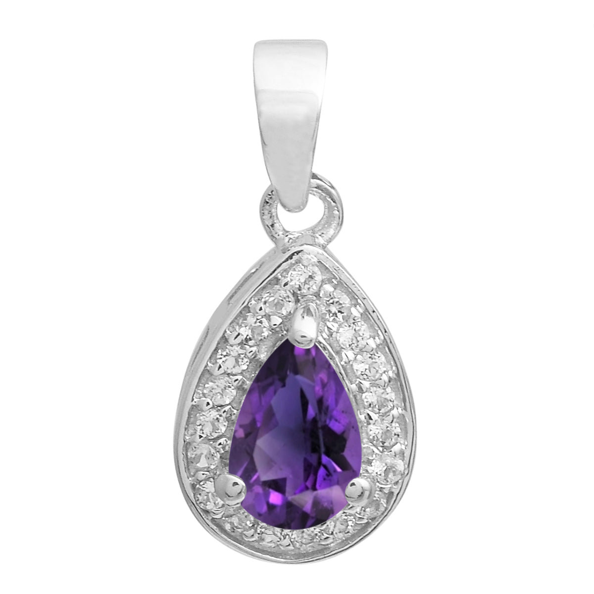 Multi Stone Pear Halo Pendant - Sterling Silver