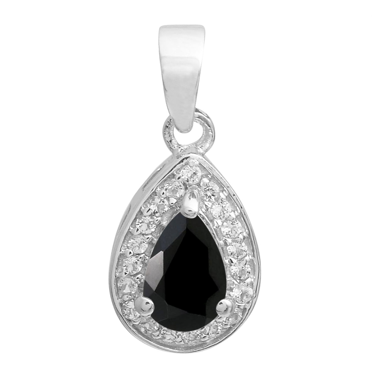 Multi Stone Pear Halo Pendant - Sterling Silver