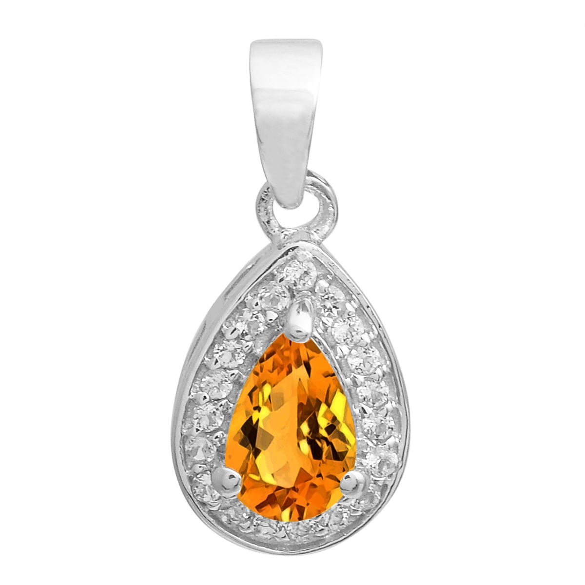 Multi Stone Pear Halo Pendant - Sterling Silver