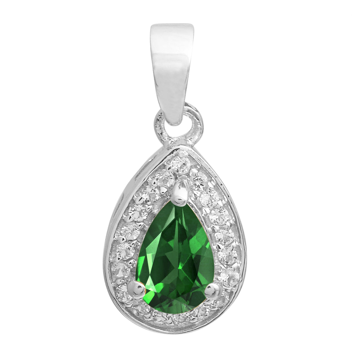 Multi Stone Pear Halo Pendant - Sterling Silver
