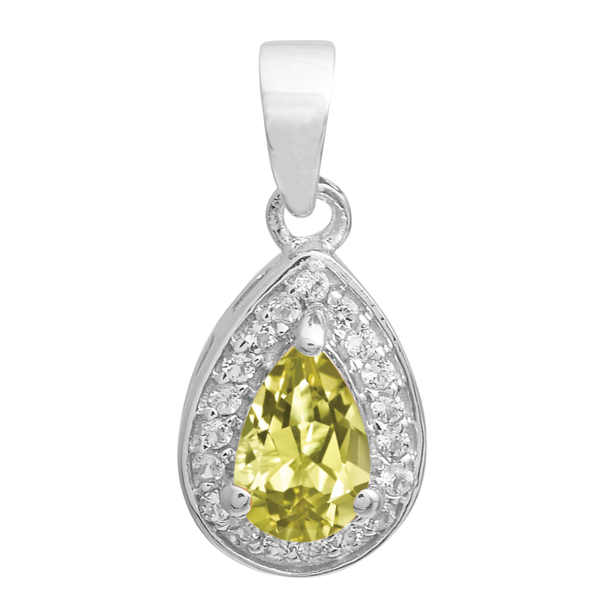 Multi Stone Pear Halo Pendant - Sterling Silver