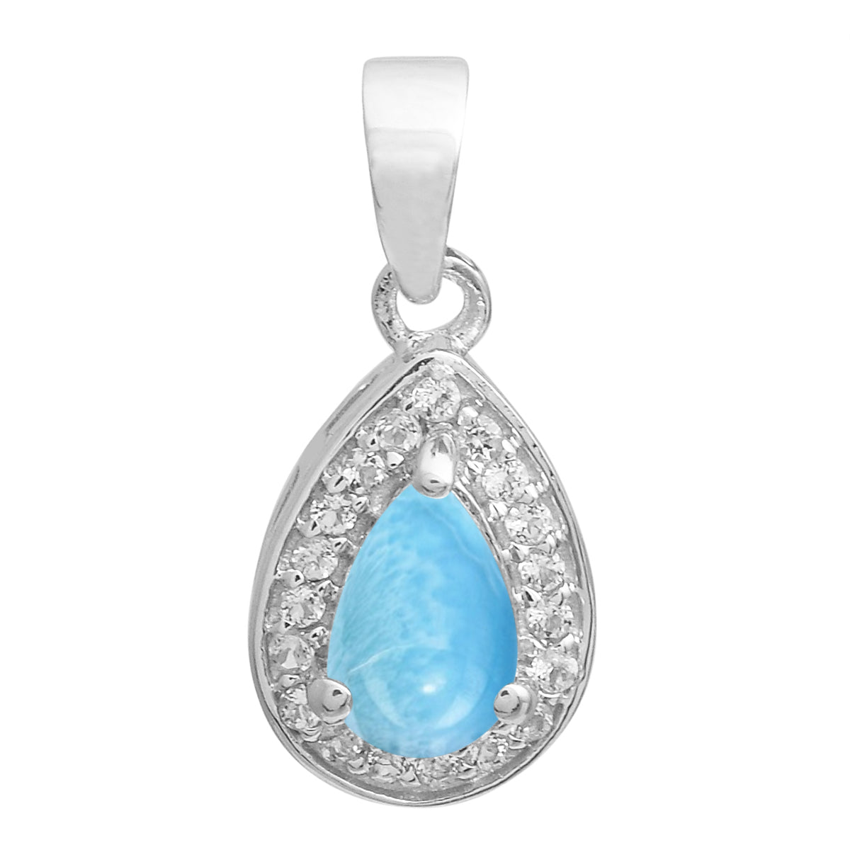 Multi Stone Pear Halo Pendant - Sterling Silver