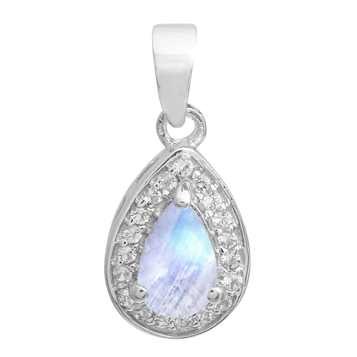 Multi Stone Pear Halo Pendant - Sterling Silver