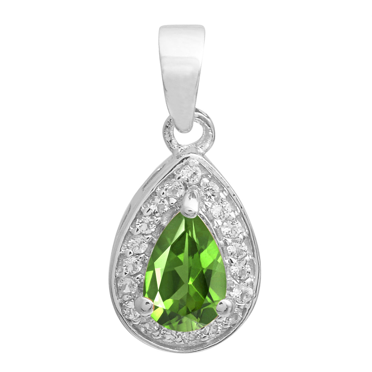 Multi Stone Pear Halo Pendant - Sterling Silver