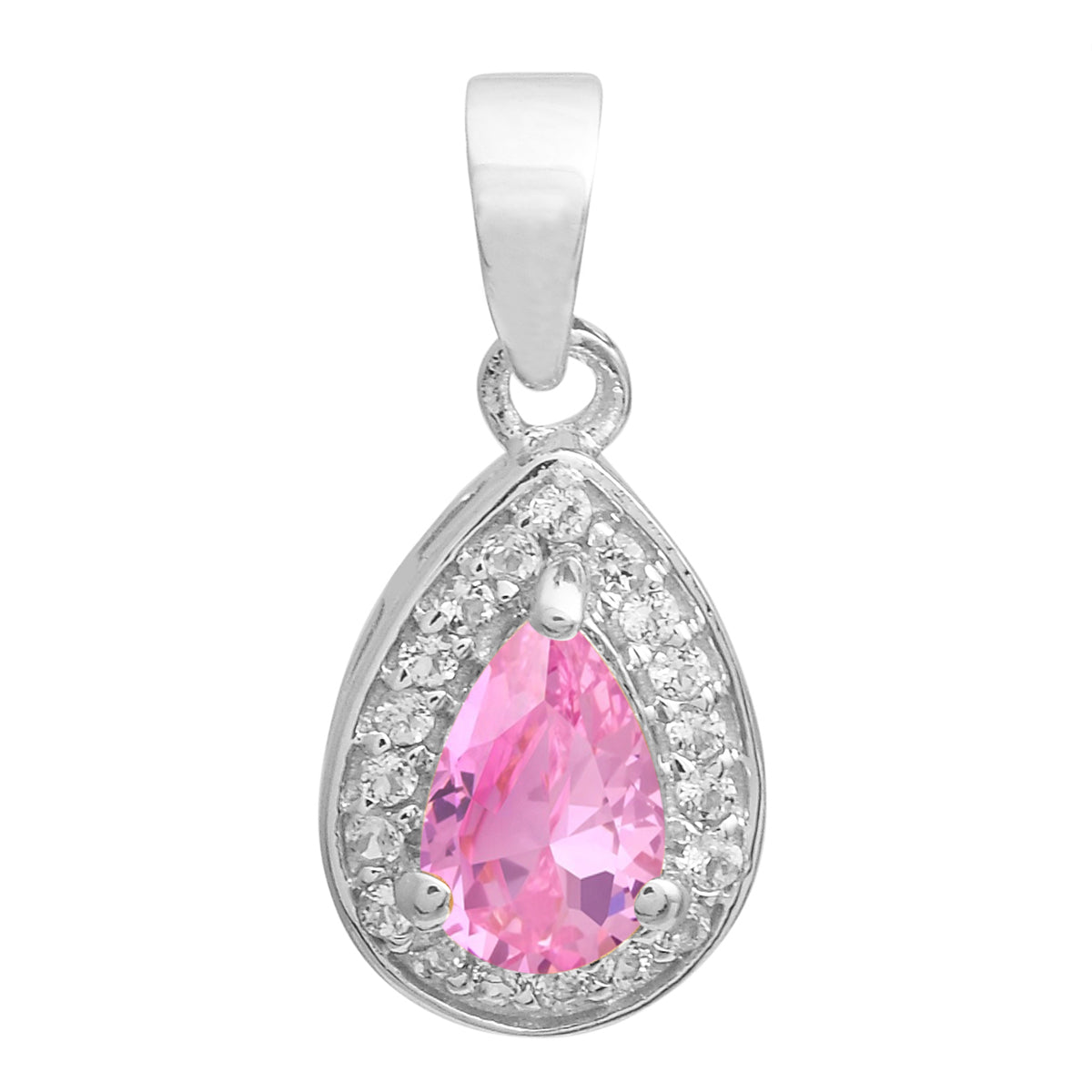 Multi Stone Pear Halo Pendant - Sterling Silver