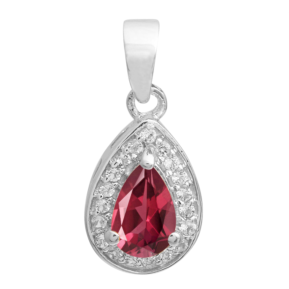 Multi Stone Pear Halo Pendant - Sterling Silver