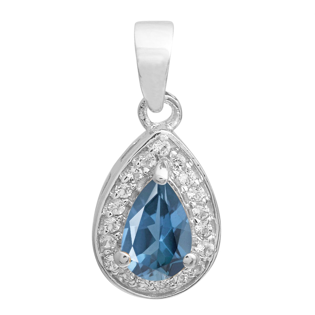 Multi Stone Pear Halo Pendant - Sterling Silver