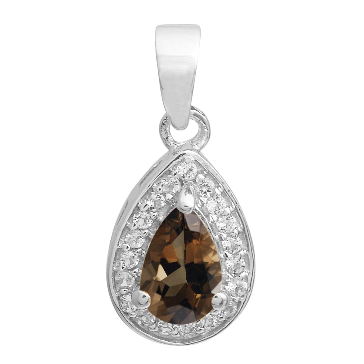 Multi Stone Pear Halo Pendant - Sterling Silver