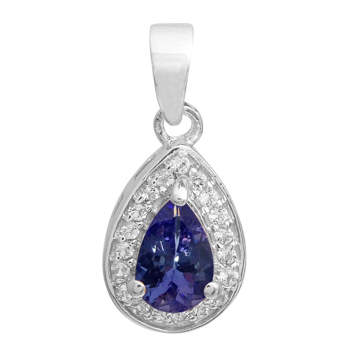 Multi Stone Pear Halo Pendant - Sterling Silver
