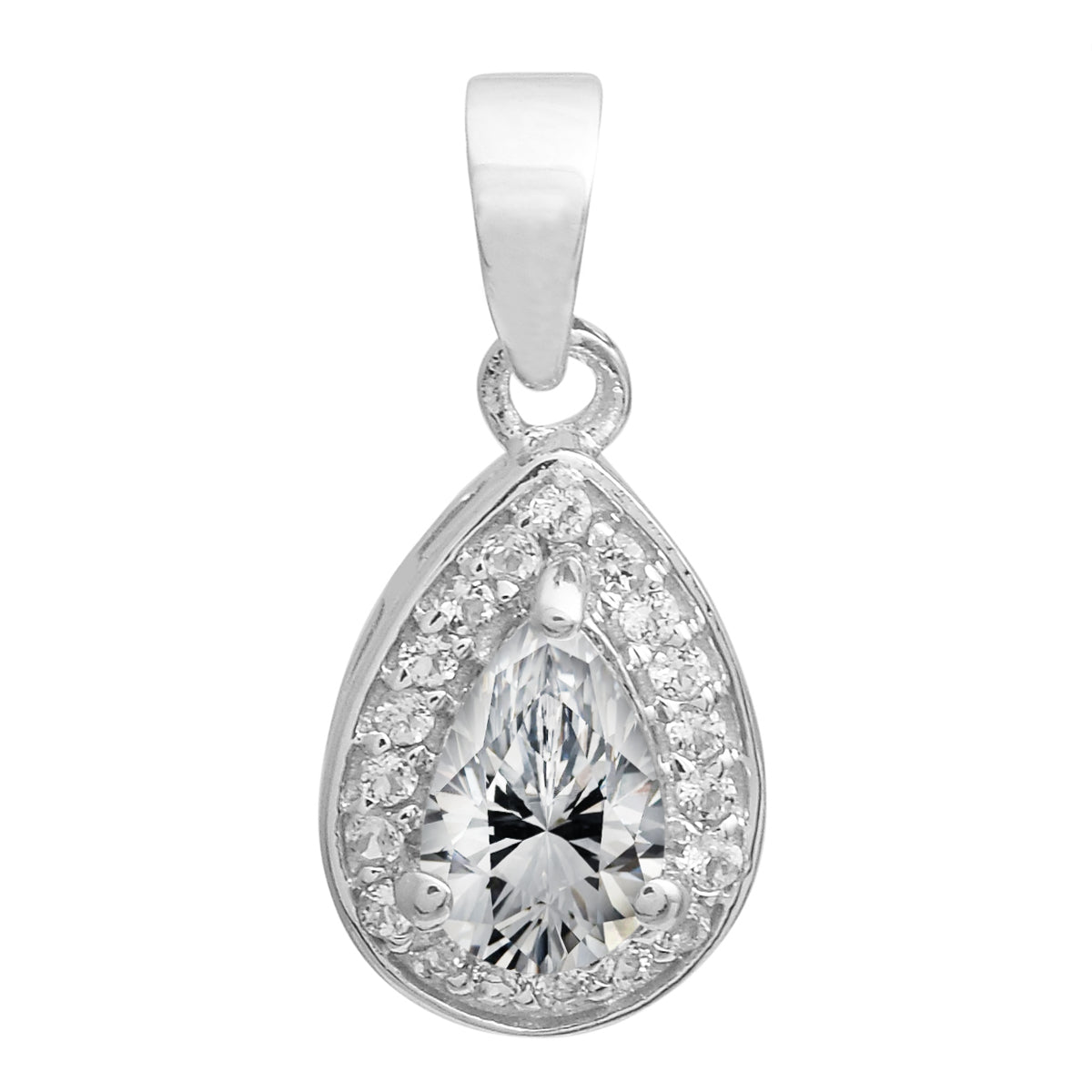 Multi Stone Pear Halo Pendant - Sterling Silver