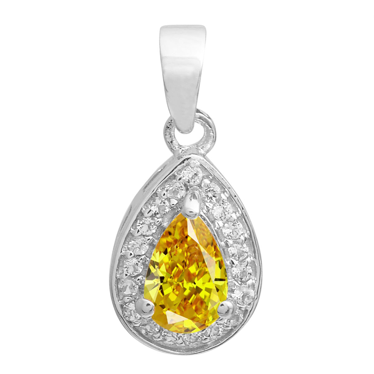 Multi Stone Pear Halo Pendant - Sterling Silver