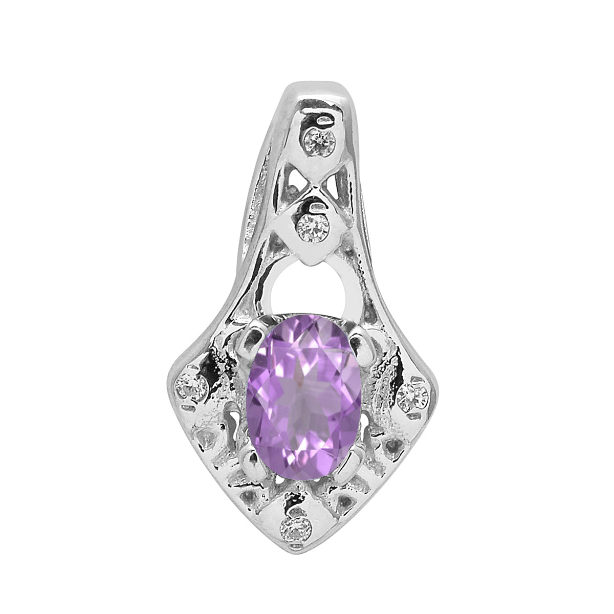 Multi Stone Oval Soliatire Pendant - Sterling Silver