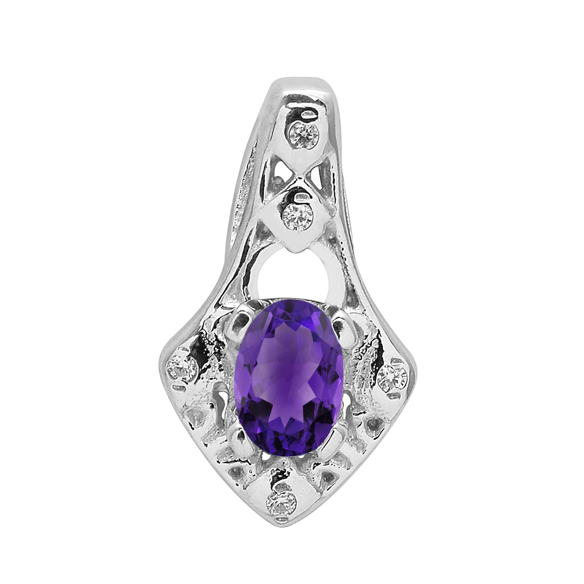 Multi Stone Oval Soliatire Pendant - Sterling Silver