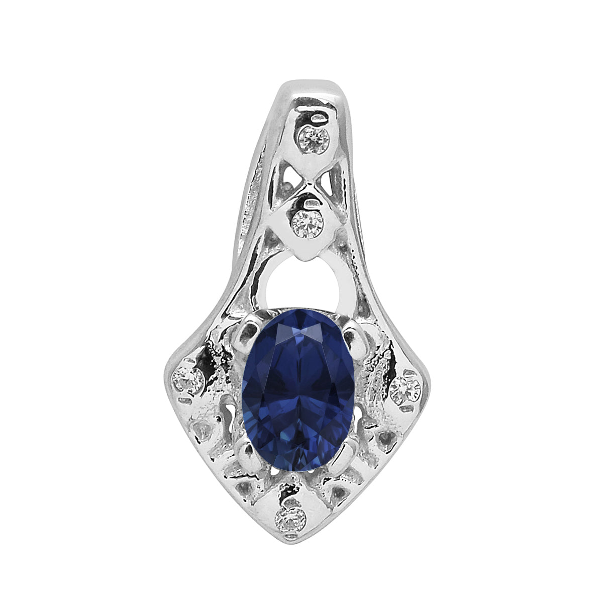 Multi Stone Oval Soliatire Pendant - Sterling Silver