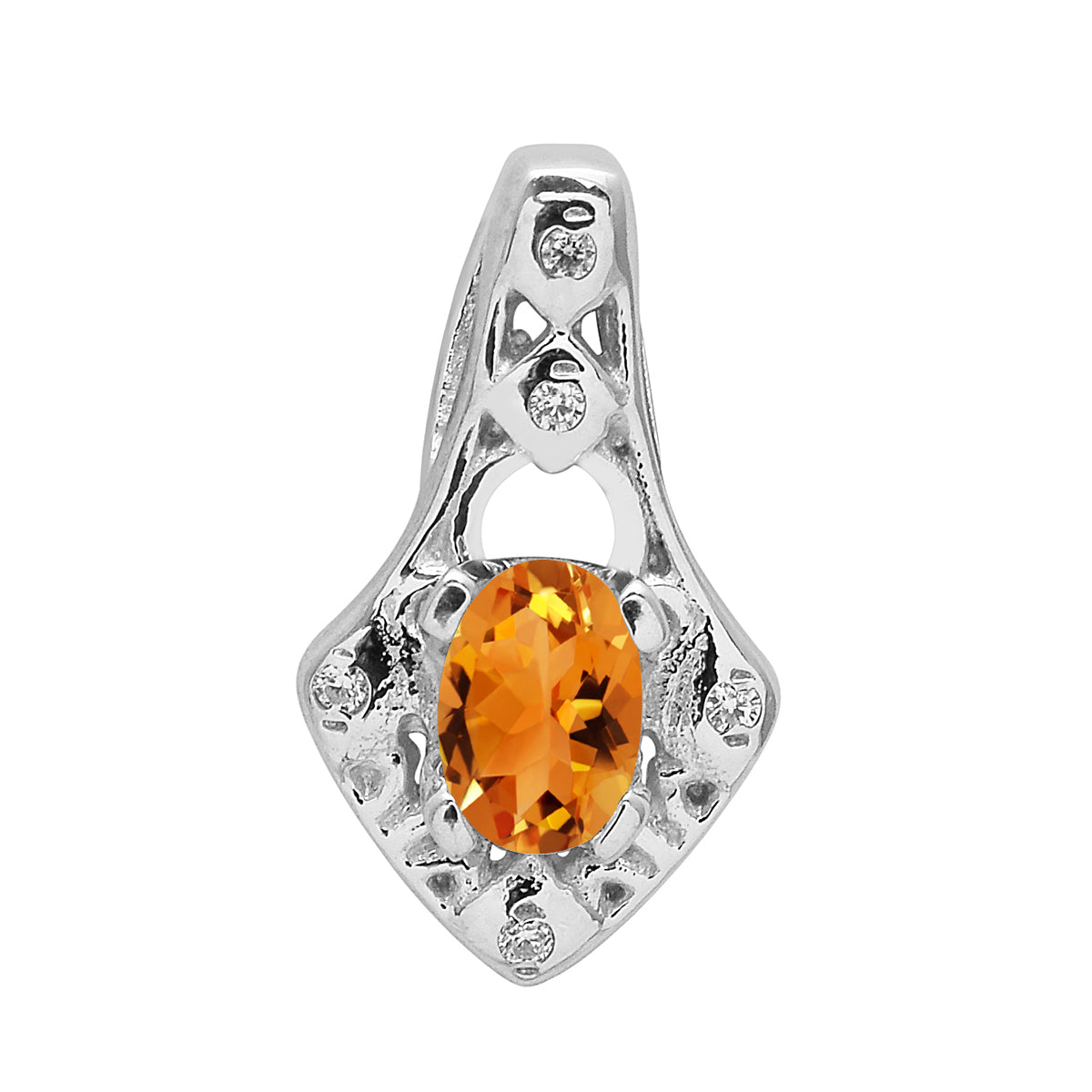 Multi Stone Oval Soliatire Pendant - Sterling Silver