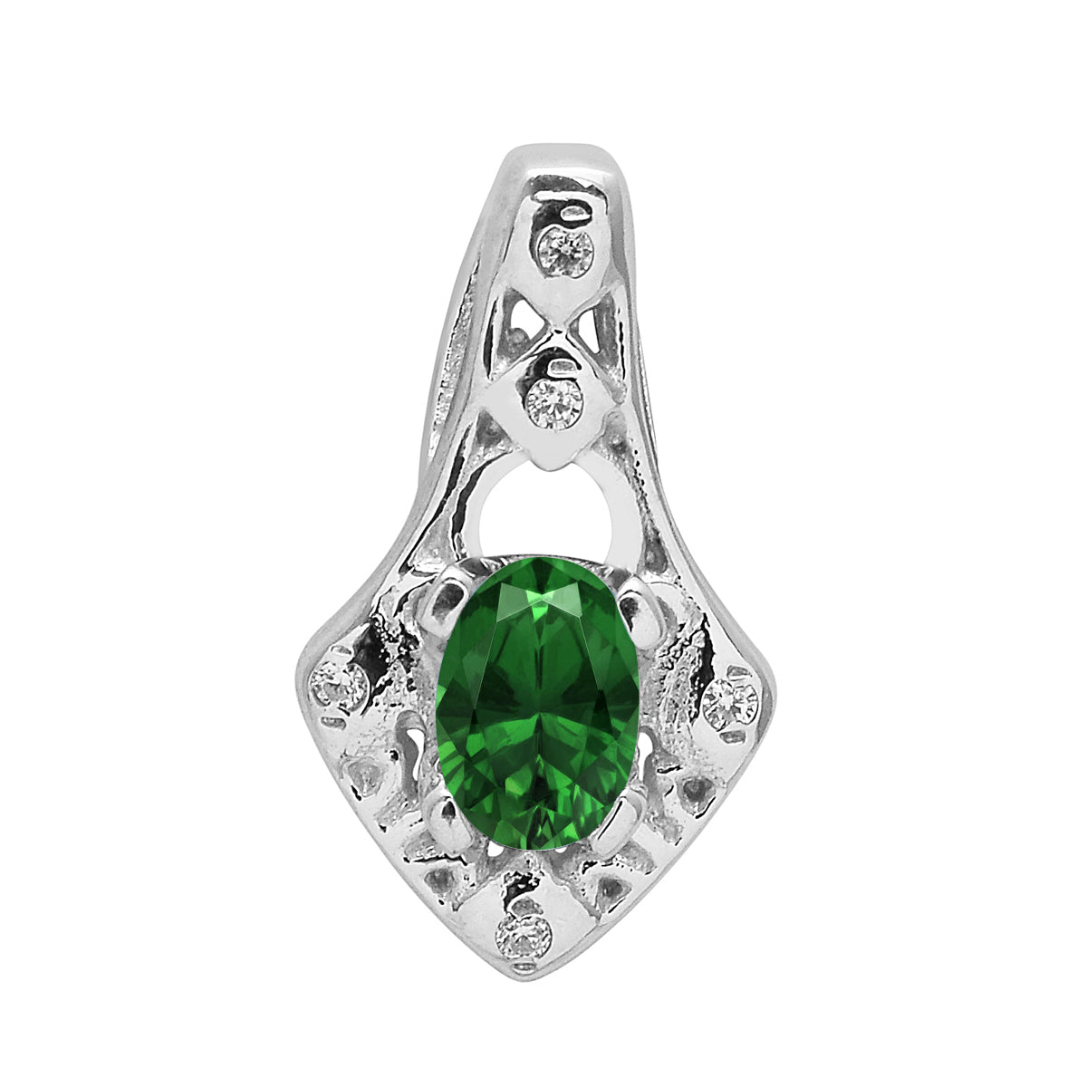 Multi Stone Oval Soliatire Pendant - Sterling Silver
