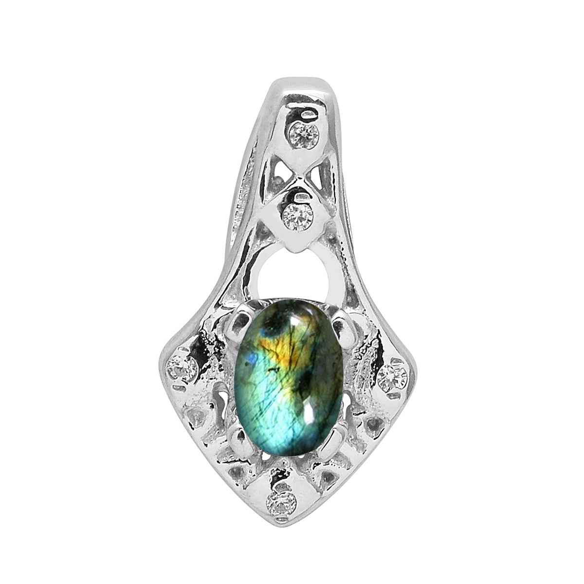 Multi Stone Oval Soliatire Pendant - Sterling Silver