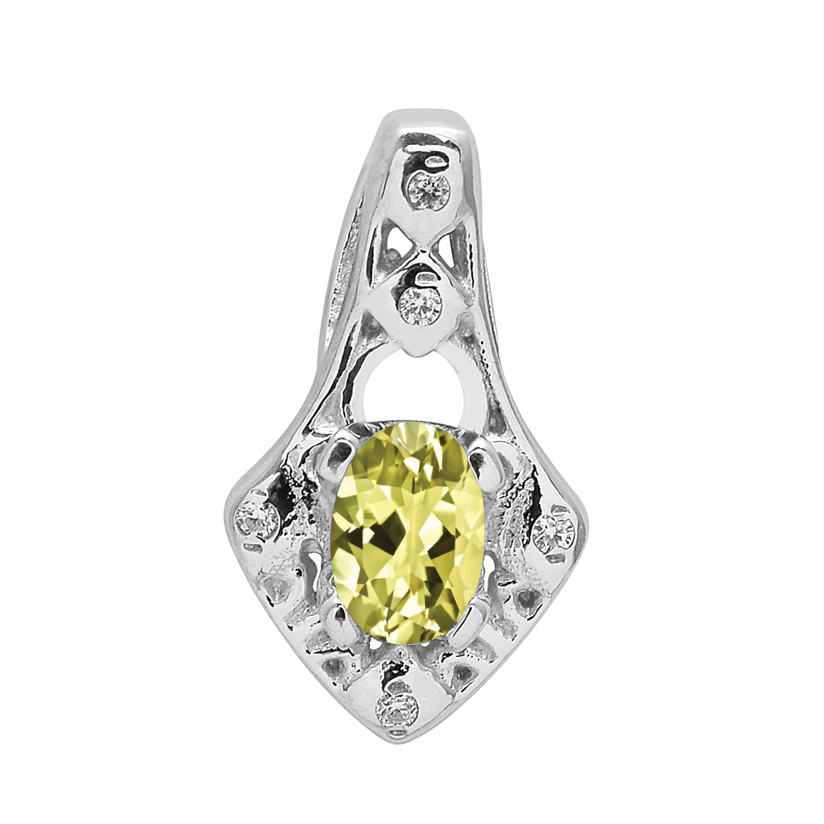 Multi Stone Oval Soliatire Pendant - Sterling Silver