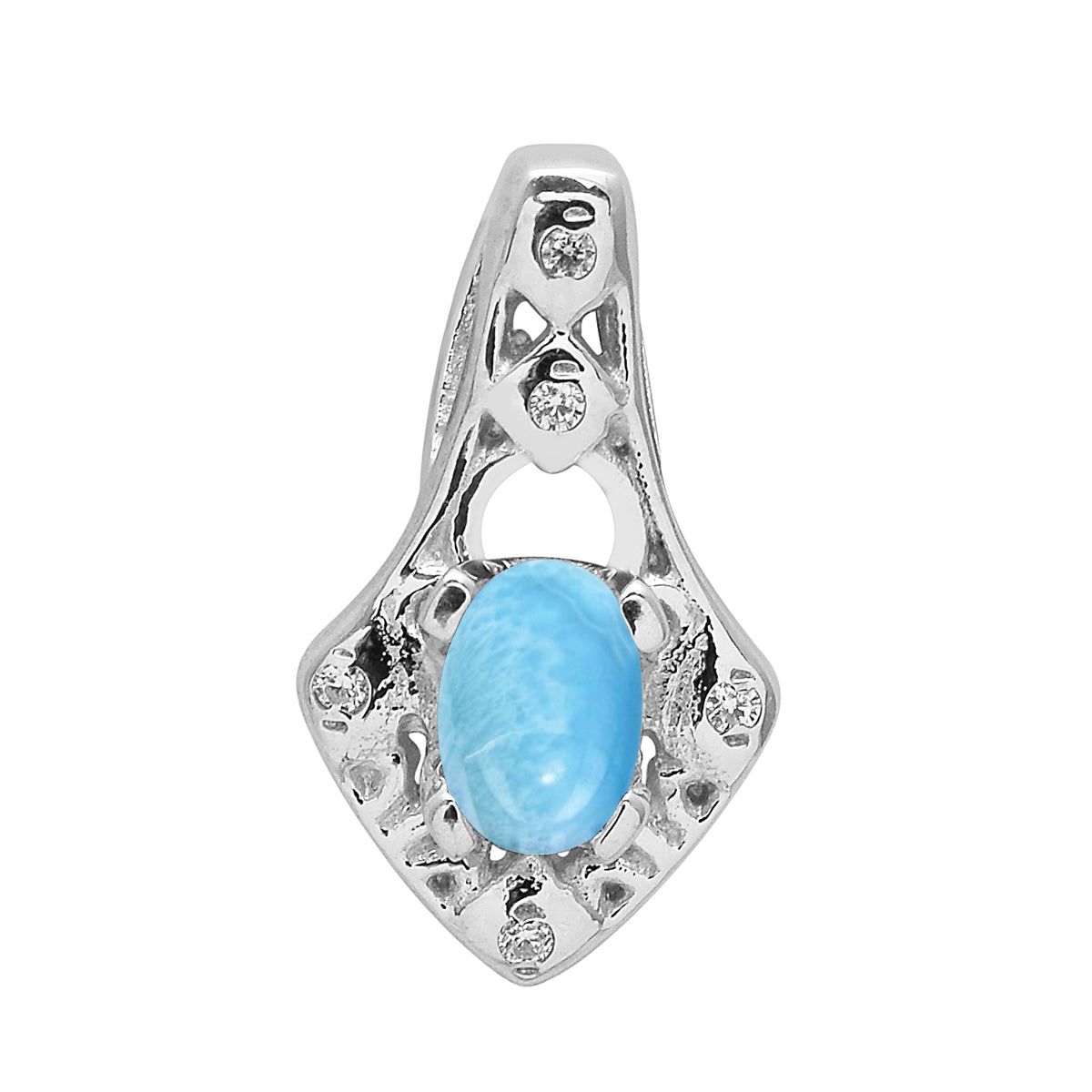 Multi Stone Oval Soliatire Pendant - Sterling Silver