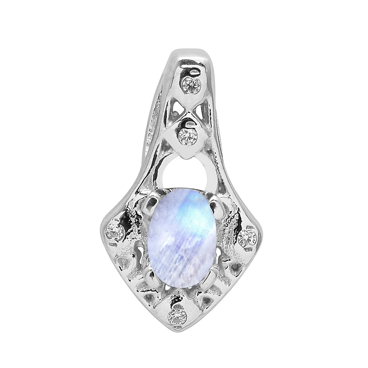 Multi Stone Oval Soliatire Pendant - Sterling Silver