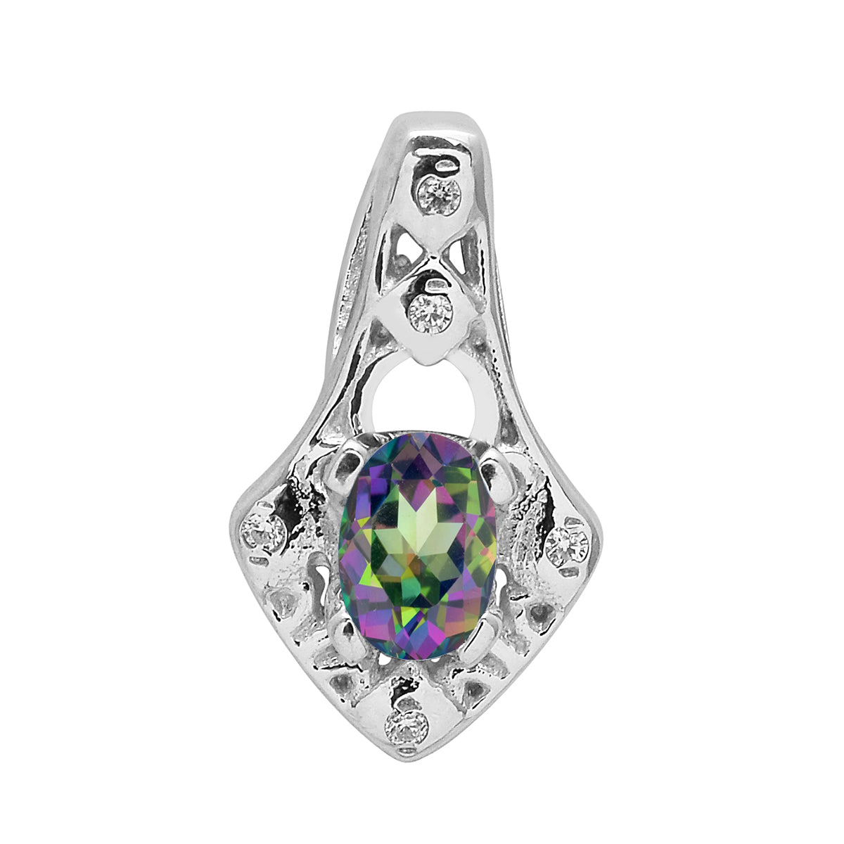 Multi Stone Oval Soliatire Pendant - Sterling Silver