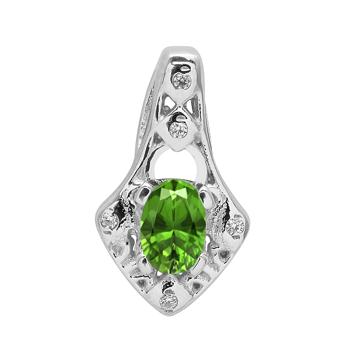 Multi Stone Oval Soliatire Pendant - Sterling Silver