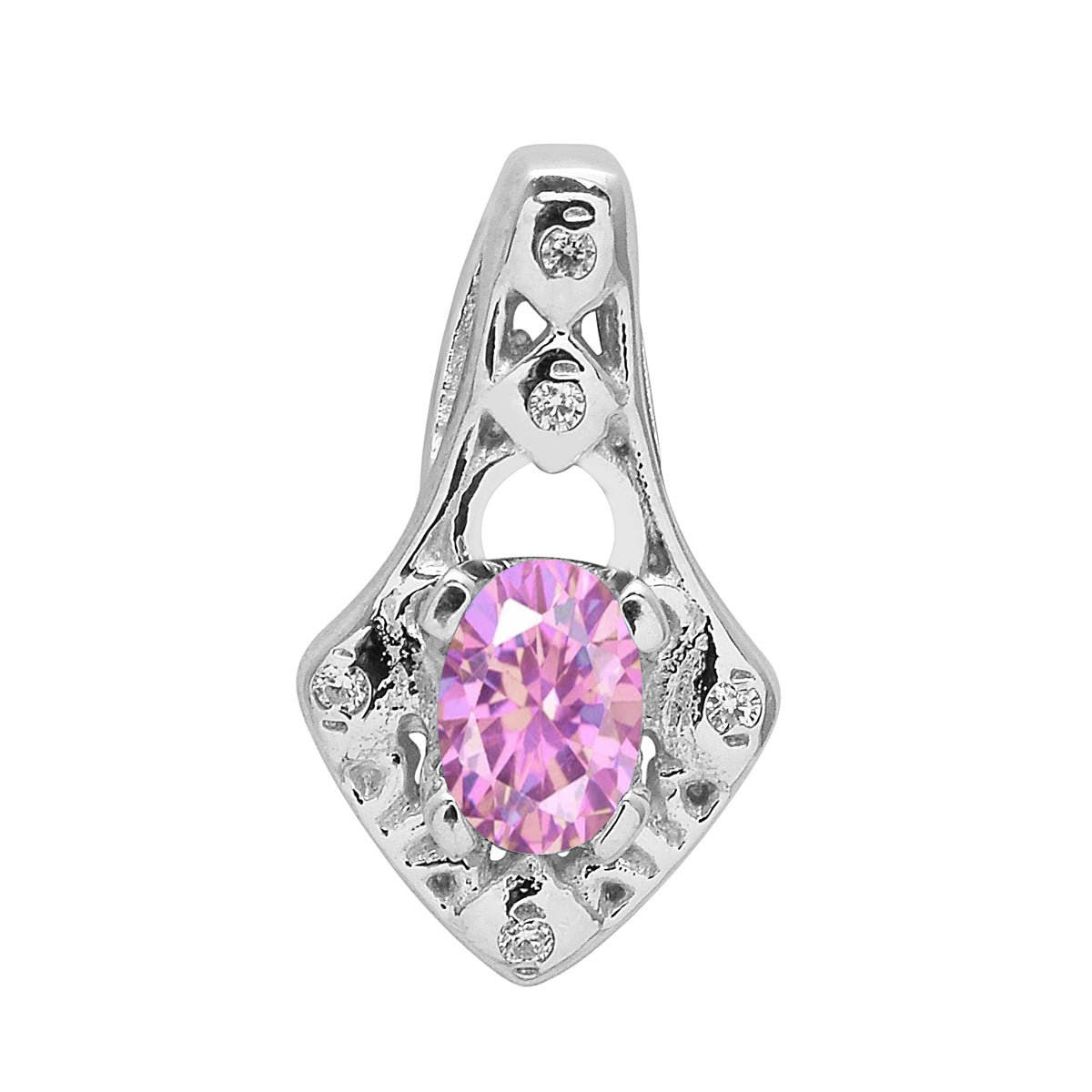 Multi Stone Oval Soliatire Pendant - Sterling Silver