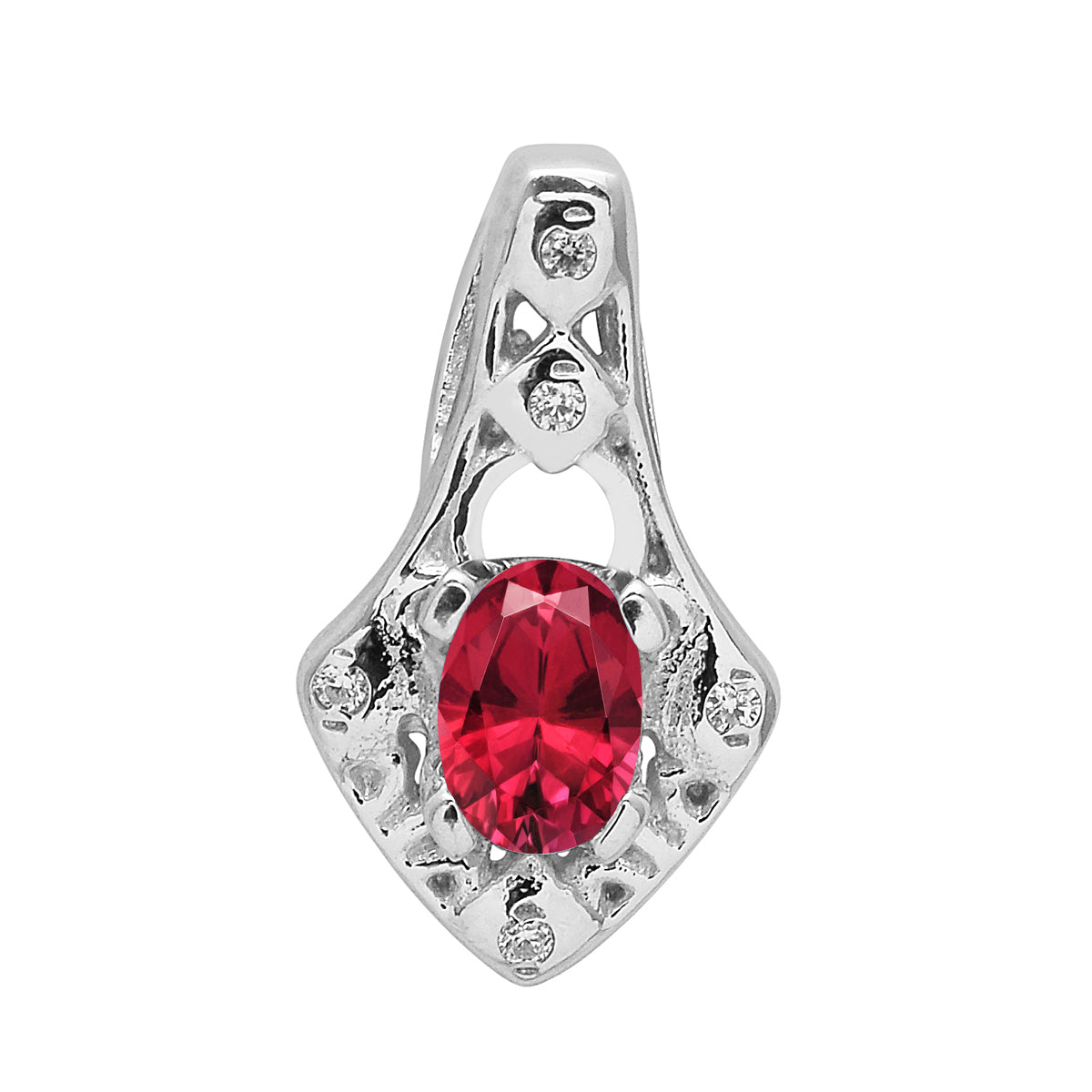 Multi Stone Oval Soliatire Pendant - Sterling Silver
