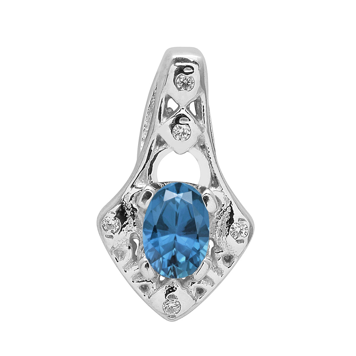 Multi Stone Oval Soliatire Pendant - Sterling Silver