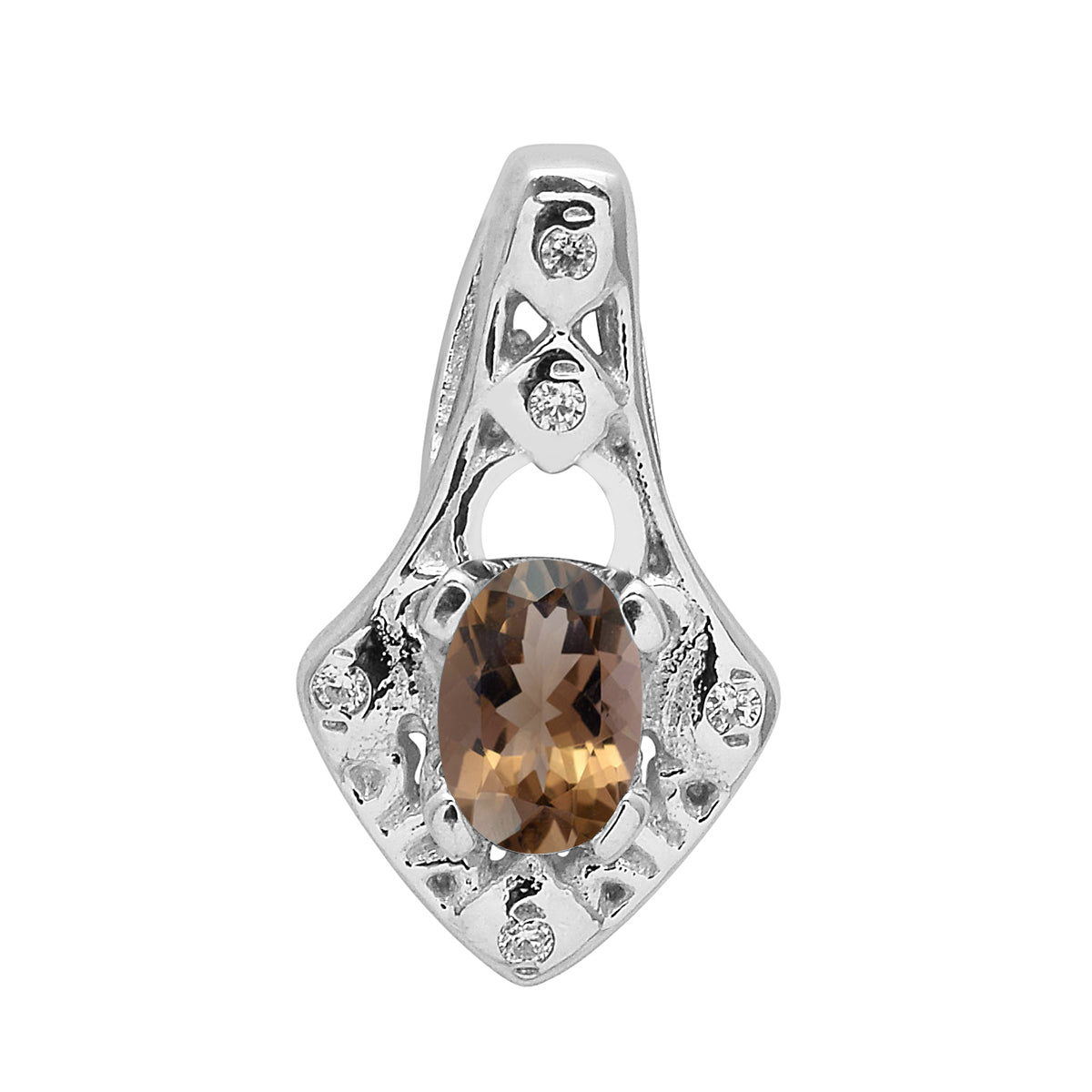 Multi Stone Oval Soliatire Pendant - Sterling Silver