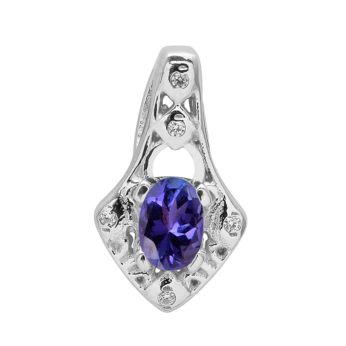 Multi Stone Oval Soliatire Pendant - Sterling Silver