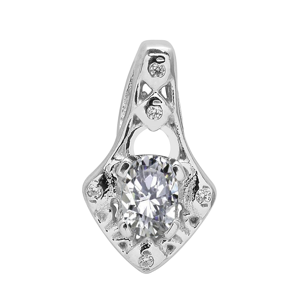 Multi Stone Oval Soliatire Pendant - Sterling Silver