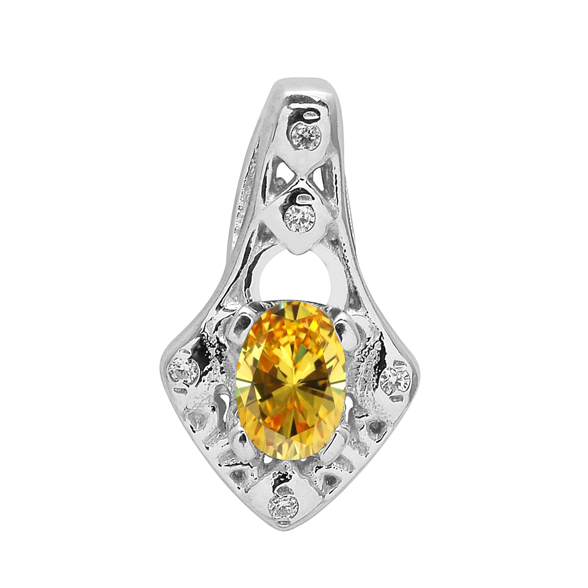 Multi Stone Oval Soliatire Pendant - Sterling Silver