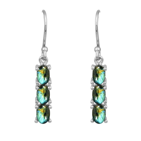 Oval Shape Multi Choice Three Stone 925 Sterling Silver Earring