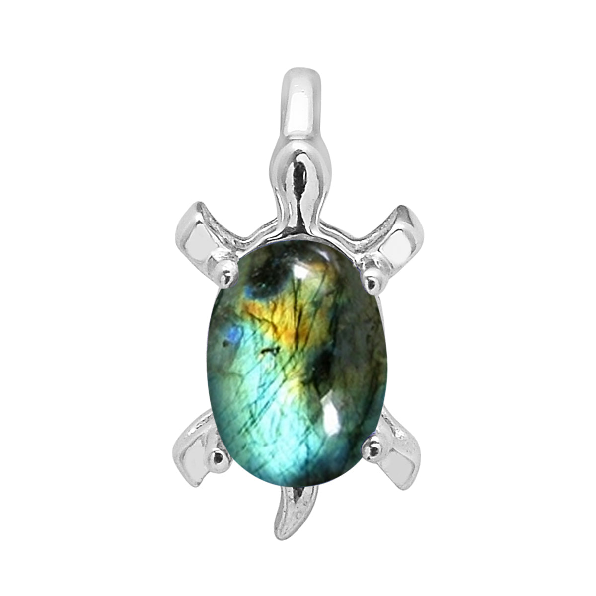 Multi Stone Turtle Pendant - Sterling Silver
