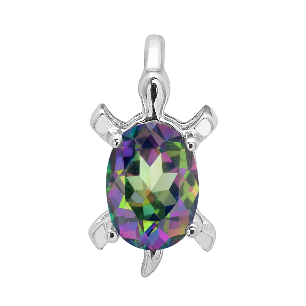 Multi Stone Turtle Pendant - Sterling Silver
