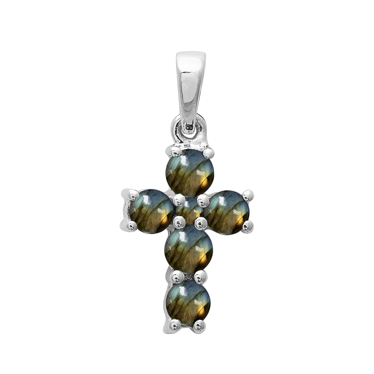 Multi Stone Religious Cross Pendant -Sterling Silver