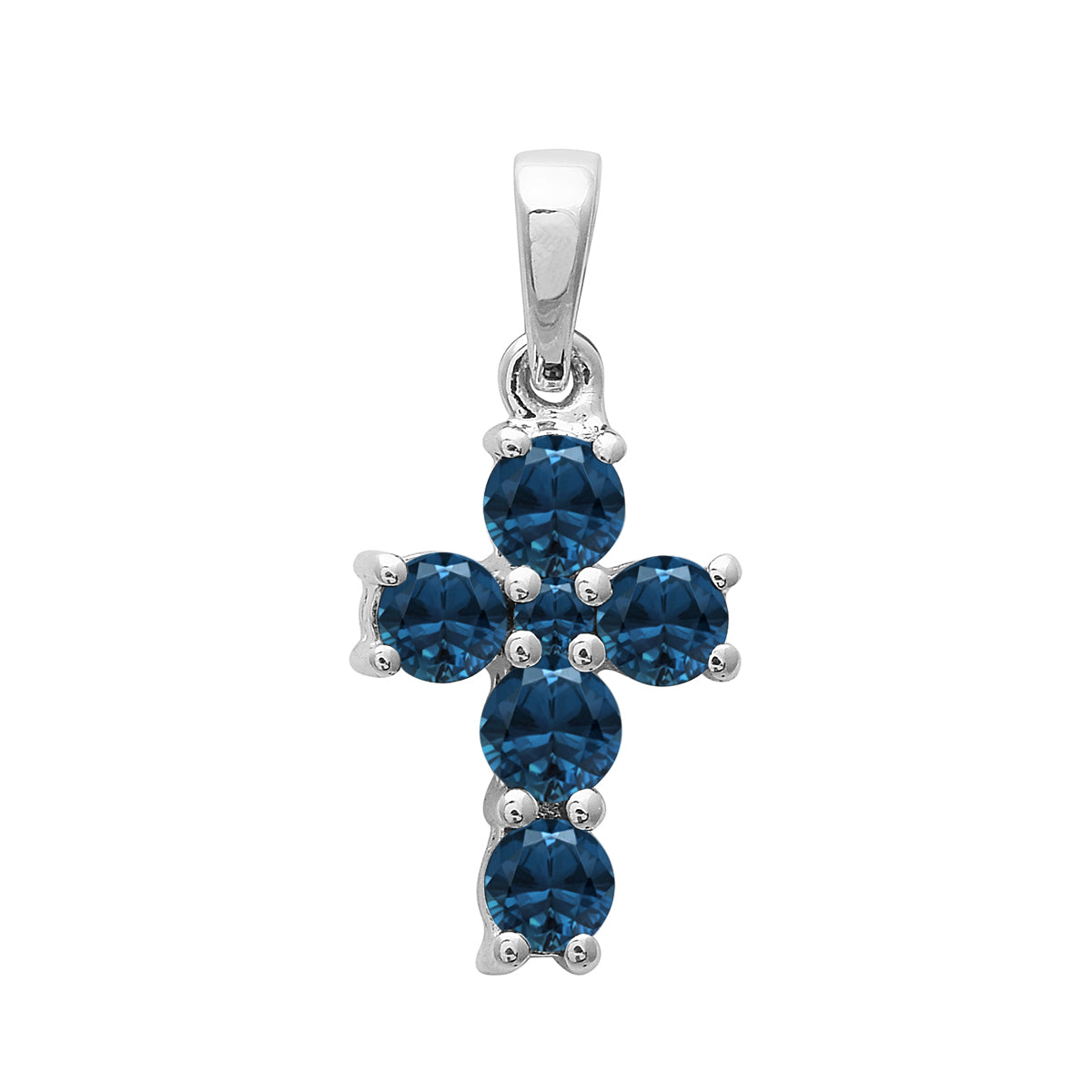 Multi Stone Religious Cross Pendant -Sterling Silver