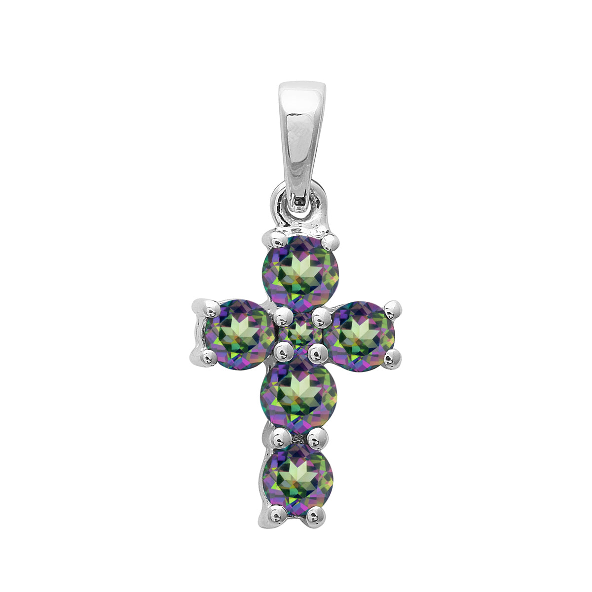 Multi Stone Religious Cross Pendant -Sterling Silver