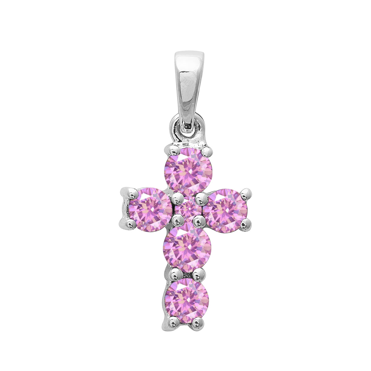 Multi Stone Religious Cross Pendant -Sterling Silver
