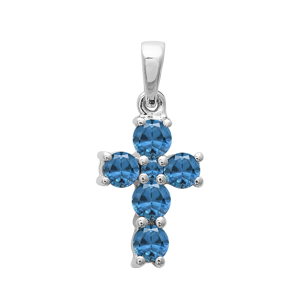 Multi Stone Religious Cross Pendant -Sterling Silver