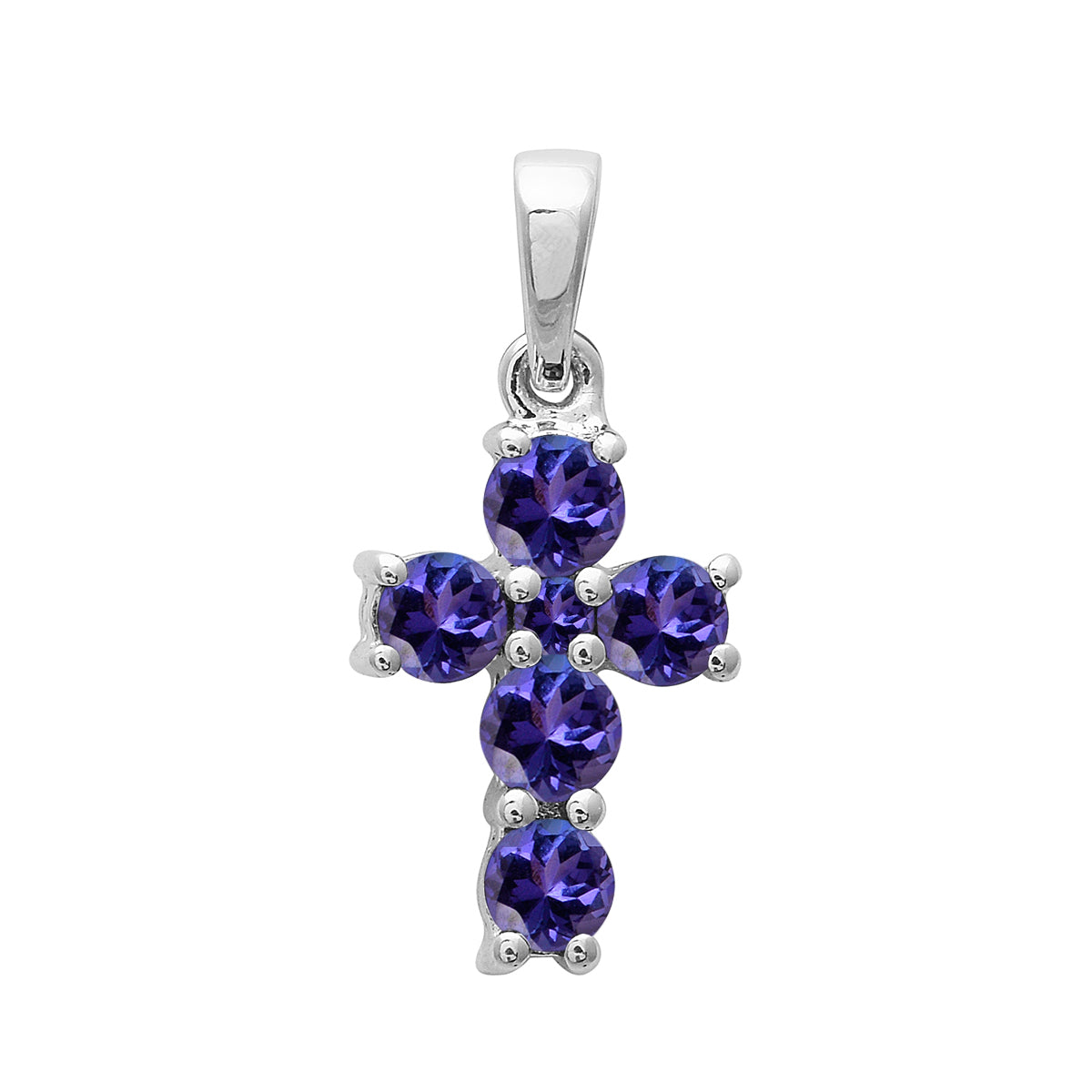 Multi Stone Religious Cross Pendant -Sterling Silver