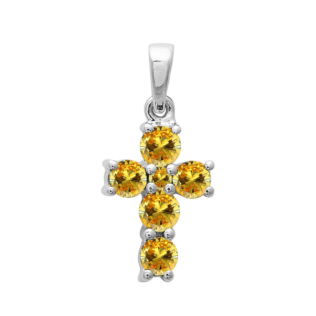 Multi Stone Religious Cross Pendant -Sterling Silver