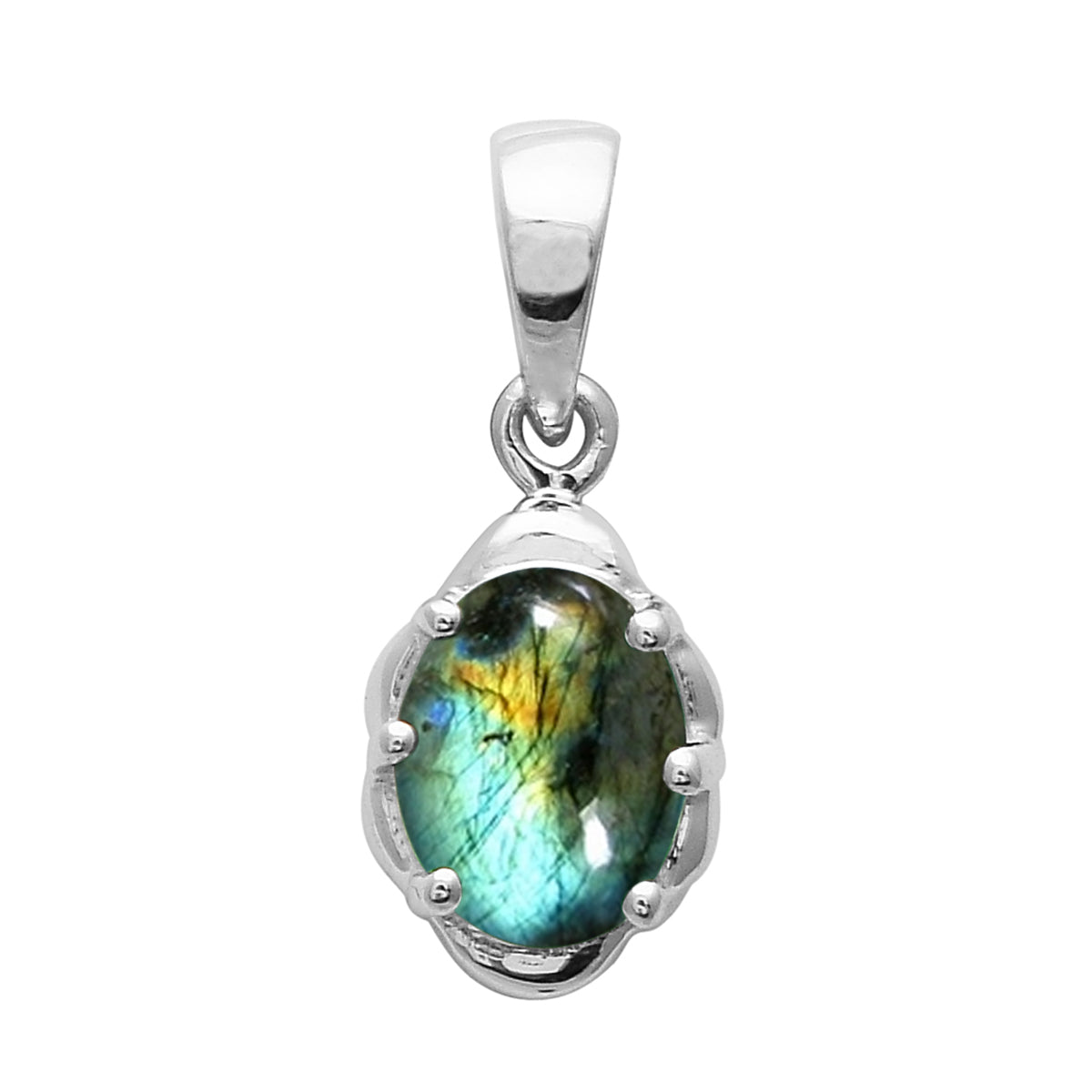 Multi Stone Oval Solitaire Pendant – Sterling Silver