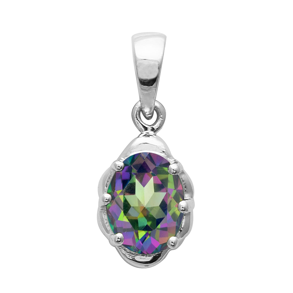 Multi Stone Oval Solitaire Pendant – Sterling Silver
