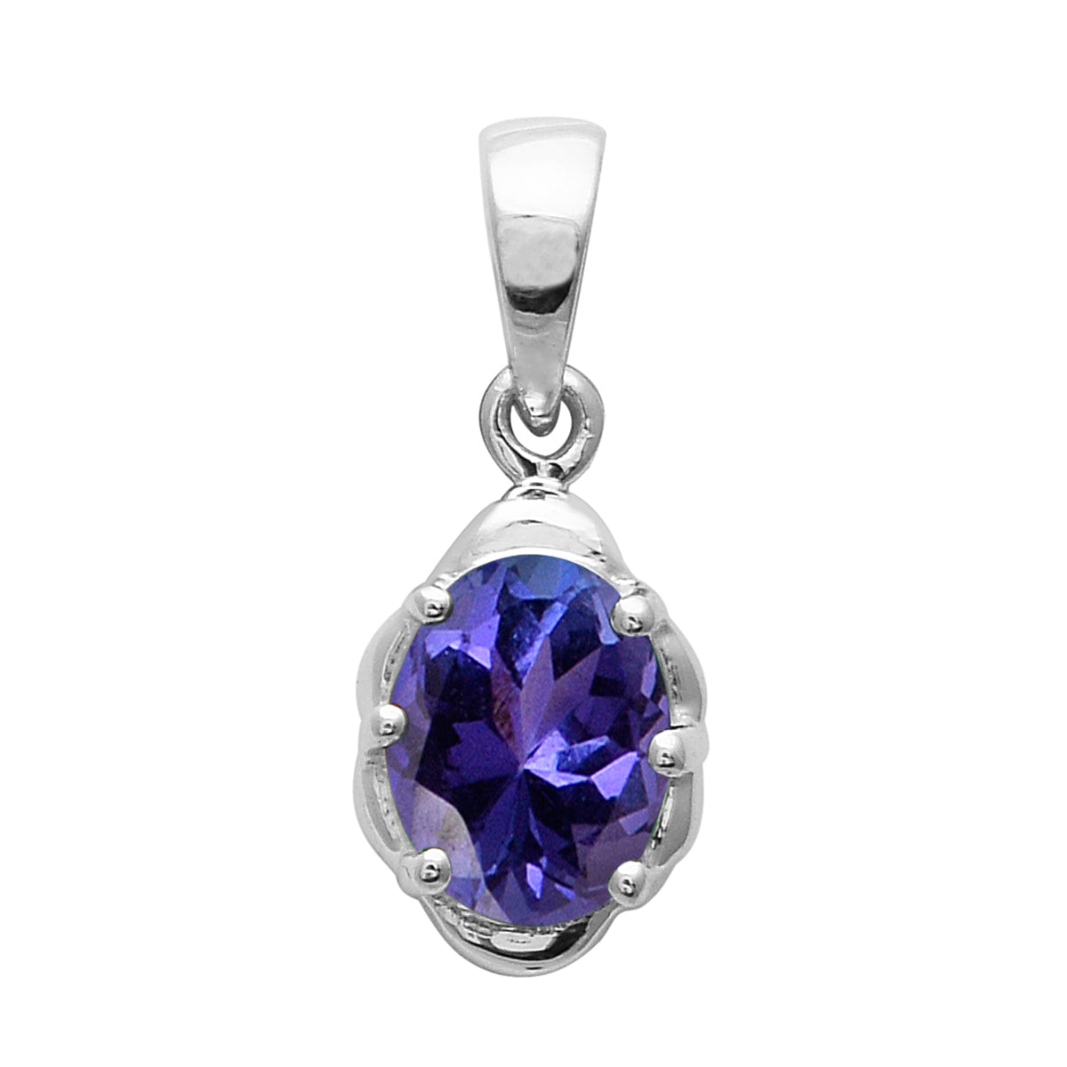 Multi Stone Oval Solitaire Pendant – Sterling Silver
