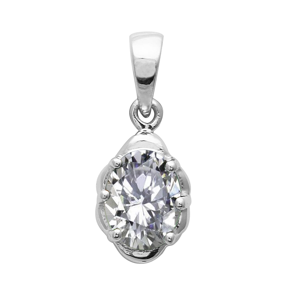 Multi Stone Oval Solitaire Pendant – Sterling Silver