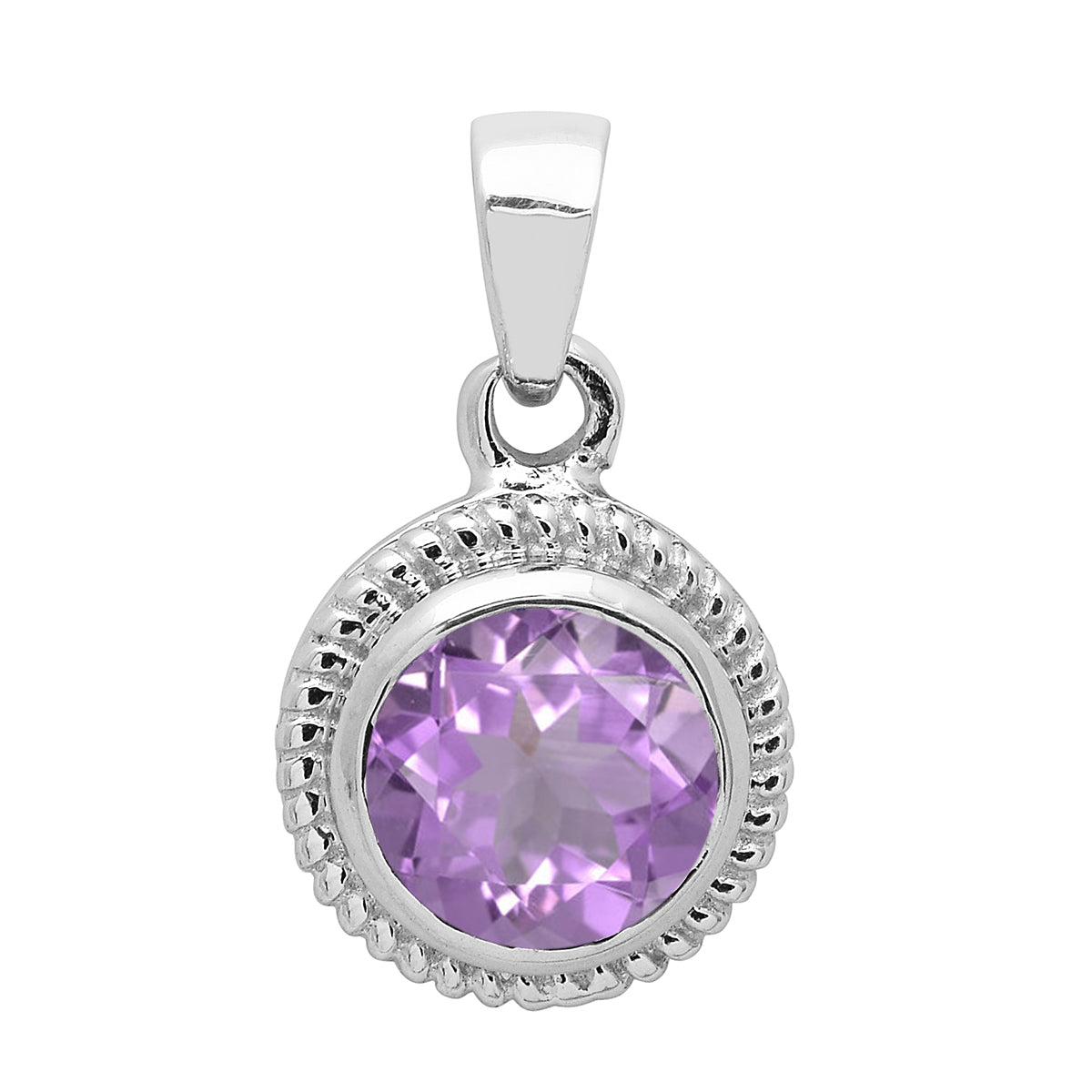 Multi Stone Round Amethyst Solitaire Pendant - Sterling Silver