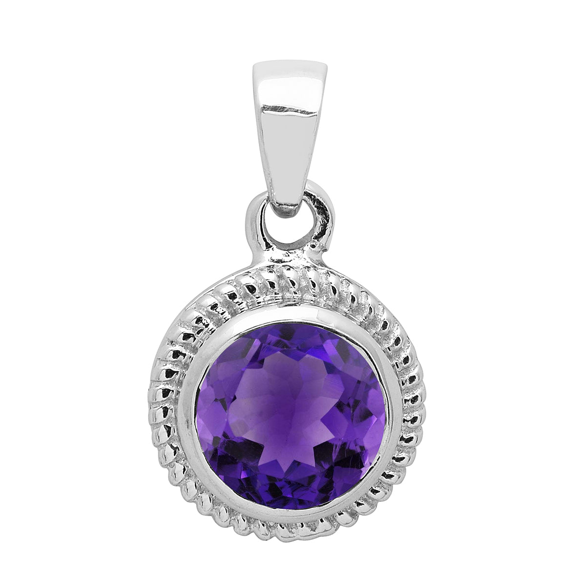 Multi Stone Round Amethyst Solitaire Pendant - Sterling Silver